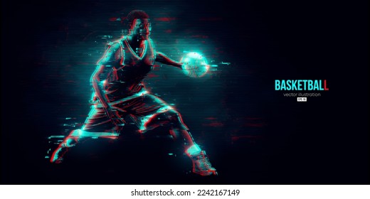 Abstract silhouette of a basketball player man in action isolated blue background. Vector illustration