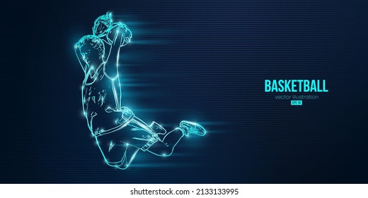 Abstract silhouette of a basketball player woman in action isolated blue background. Vector illustration