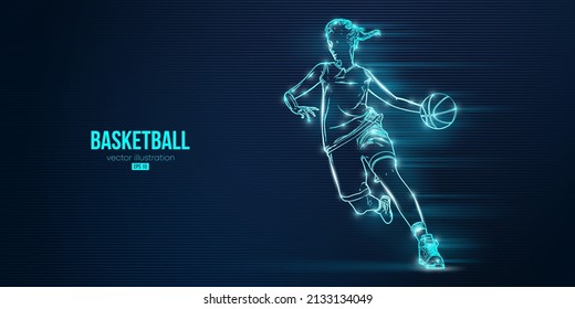 Abstract silhouette of a basketball player woman in action isolated blue background. Vector illustration