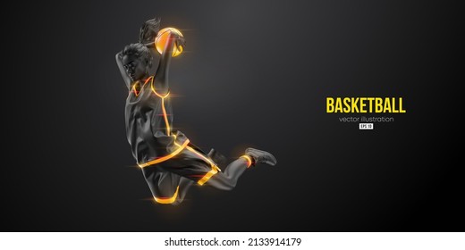 Abstract silhouette of a basketball player woman in action isolated black background. Vector illustration