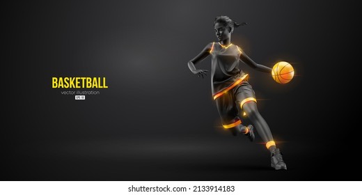 Abstract silhouette of a basketball player woman in action isolated black background. Vector illustration