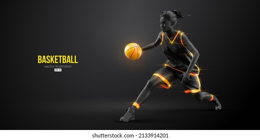 Abstract silhouette of a basketball player woman in action isolated black background. Vector illustration