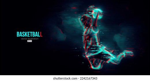 Abstract silhouette of a basketball player woman in action isolated blue background. Vector illustration