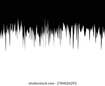 Abstract silhouette of black sharp gothic scary drips resembling melting ice or ink on a transparent backdrop.