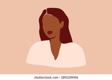 Abstract Silhouette of Black woman with pink hair. Confident young female with brown skin portrait. Vector illustration for International Women's Day and Mother's day. 