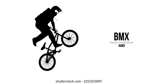 Abstract silhouette of a bmx rider, man is doing a trick, isolated on white background. Cycling sport transport. Vector illustration