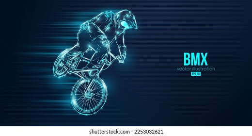 Abstract silhouette of a bmx rider, man is doing a trick, isolated on blue background. Cycling sport transport. Vector illustration