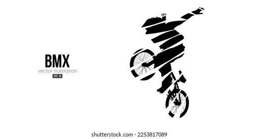 Abstract silhouette of a bmx rider, man is doing a trick, isolated on white background. Cycling sport transport. Vector illustration