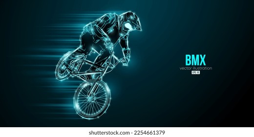 Abstract silhouette of a bmx rider, man is doing a trick, isolated on black background. Cycling sport transport. Vector illustration