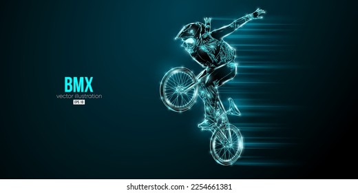 Abstract silhouette of a bmx rider, man is doing a trick, isolated on black background. Cycling sport transport. Vector illustration