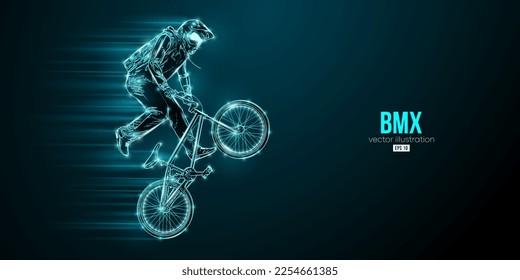 Abstract silhouette of a bmx rider, man is doing a trick, isolated on black background. Cycling sport transport. Vector illustration