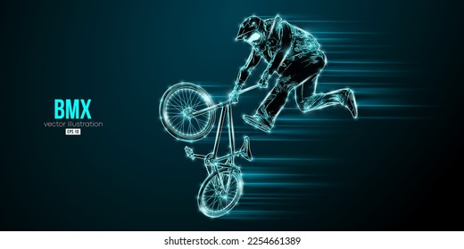 Abstract silhouette of a bmx rider, man is doing a trick, isolated on black background. Cycling sport transport. Vector illustration