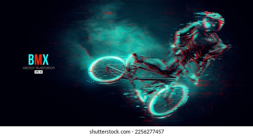 Abstract silhouette of a bmx rider, man is doing a trick, isolated on black background. Cycling sport transport. Vector illustration