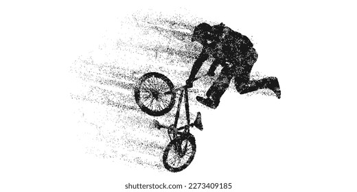 Abstract silhouette of a bmx rider, man is doing a trick, isolated on white background. Cycling sport transport. Vector illustration