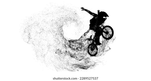 Abstract silhouette of a bmx rider, man is doing a trick, isolated on white background. Cycling sport transport. Vector illustration