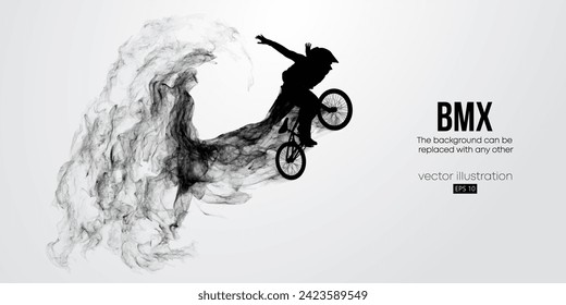 La silueta abstracta de un jinete de bmx, el hombre está haciendo un truco, aislado en el fondo. Transporte deportivo en bicicleta. Ilustración del vector