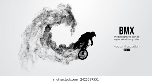 La silueta abstracta de un jinete de bmx, el hombre está haciendo un truco, aislado en el fondo. Transporte deportivo en bicicleta. Ilustración del vector