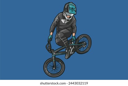 Abstract silhouette of a bmx rider, man is doing a trick, Cycling sport transport. Vector illustration