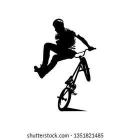 Abstract silhouette of a bmx rider on the white background from particles
