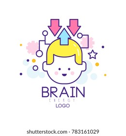 Abstract Silhouette Of Child Head In Thinking Process. Generation Of Knowledge. Children Education And Creativity. Brain Energy Symbol. Outline Logo For Kids Development Center