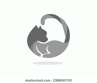 inspiración de la ilustración del diseño del logotipo del gato de círculo de silueta abstracta