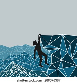 abstract silhouette of a climber in a helmet hanging from the mountains. vector