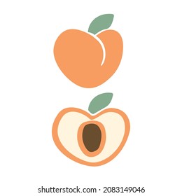 Abstract Silhouette Clip Art Peach Fruits Illustration, Hand Drawn Vector Illustration.