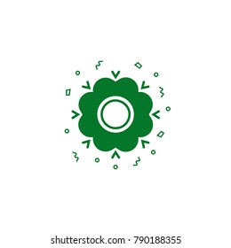 Abstract silhouette of clover with coin on isolated background. Shamrock with four leaf - icon in material design. Simple symbol of luck, fortune and Ireland. 