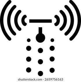 Abstract silhouette of a connected sensor with radiating waves design