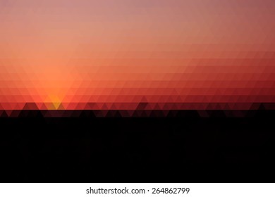 Abstract Silhouette Cornfield And Sunset In The Evening Geometric Triangular Low Poly. Vector Illustration