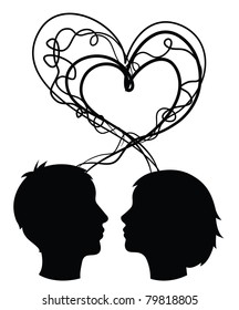abstract silhouette of couple heads, love concept, vector