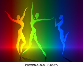 Abstract silhouette of different color dancers