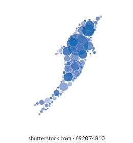 abstract silhouette of dolphin filled with circles of different sizes and shades of color