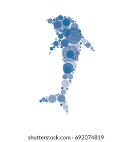 abstract silhouette of dolphin filled with circles of different sizes and shades of color