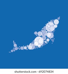 abstract silhouette of dolphin filled with circles of different sizes and shades of color