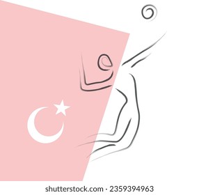 abstract silhouette of a female volleyball player and turkish flag on white background