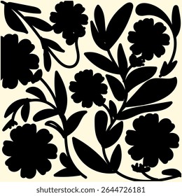 Abstract silhouette Flowers pattaten. Black and white floral silhouette collection of various flowers for design fabrics, print and decoration elements.