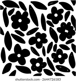 Abstract silhouette Flowers pattaten. Black and white floral silhouette collection of various flowers for design fabrics, print and decoration elements.