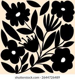 Abstract silhouette Flowers pattaten. Black and white floral silhouette collection of various flowers for design fabrics, print and decoration elements.
