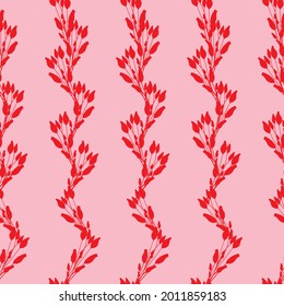 Abstract silhouette of flowers seamless pattern. Repeat borders of rosebuds. Floral pink background. Design for fashion, fabric, interior, packaging. Modern vector illustration.