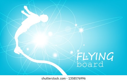 Abstract silhouette. Flying board man. Blue and white tones.