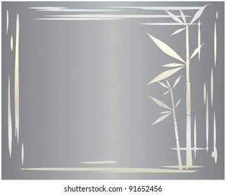 Abstract silhouette of frame consisting few lines and bamboo sprout on metal