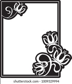 Abstract silhouette frame with flowers. Vector clip art