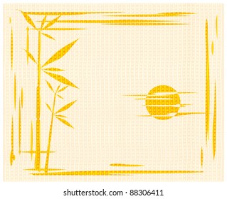 Abstract silhouette of a framework consisting of a few lines, sun and bamboo sprout