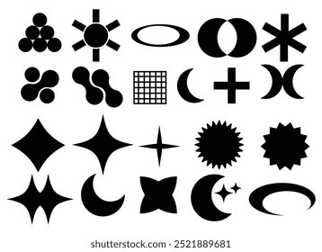 Formas geométricas abstractas de la silueta. Formas y figuras brutales modernas negras. Elementos de diseño decorativos. Abstractas Bauhaus patrón geométrico de fondo eps 10.