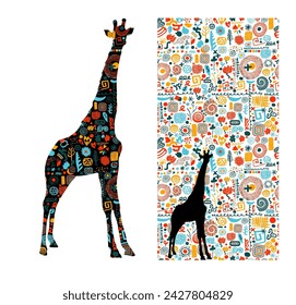 Abstract silhouette of a giraffe. Cute children's card with giraffe. hand drawing. Not AI, Vector illustration