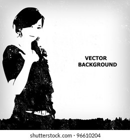 abstract silhouette girl background - vector illustration