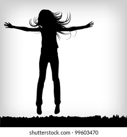 abstract silhouette girl which jump background - vector illustration