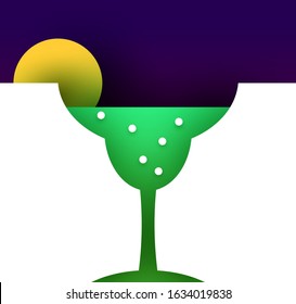 Abstract silhouette of glass with cocktail or juice in trendy minimalistic geometric flat style. Creative colorful composition. Concept for branding menu, cover, flyer, banner. Vector illustration. 