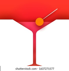 Abstract silhouette of glass with cocktail or juice in trendy minimalistic geometric flat style. Creative colorful composition.  Vector illustration. 